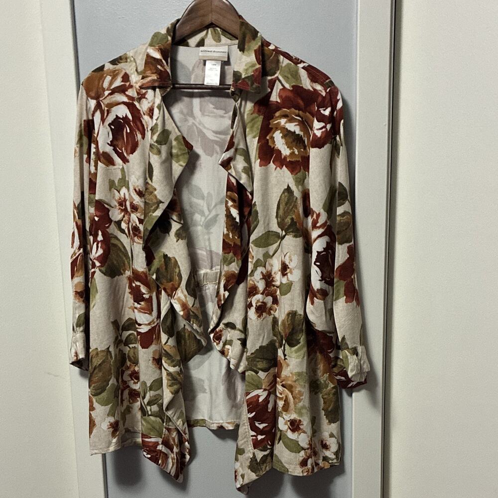 Alfred Dunner Woman Floral Rayon Kimono Cardigan Size 18W Vintage Open Front